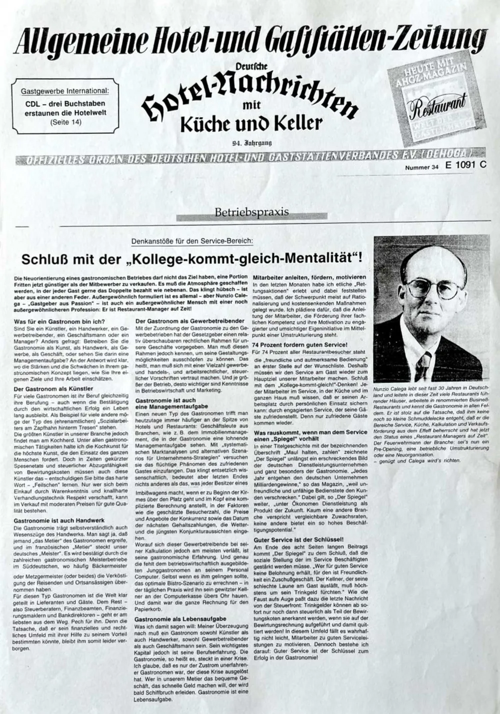 Article featuring Nunzio Calega